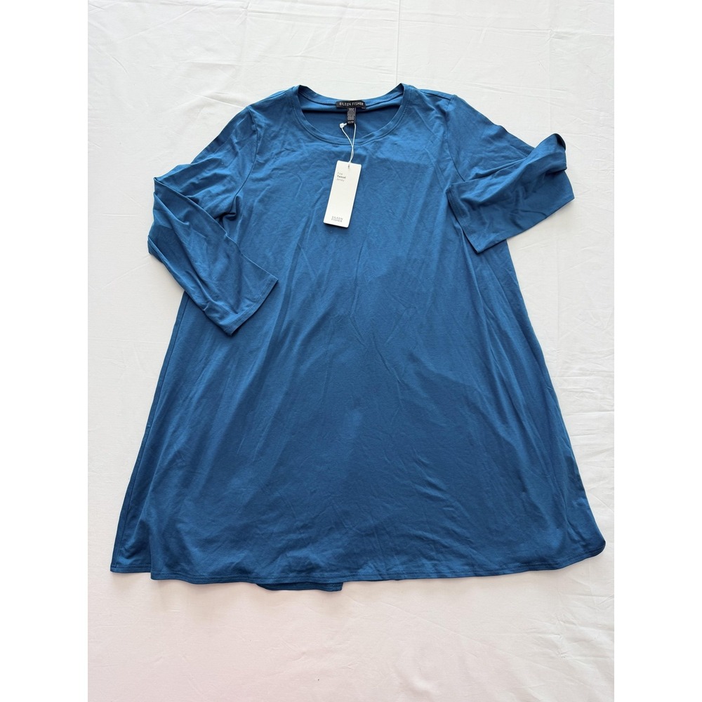 Eileen Fisher Dress Womens XS‎ Blue Fine Tencel Jersey Swing 3/4 Sleeve A-Line